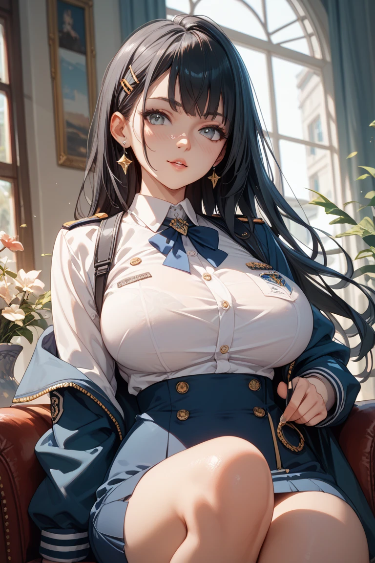 big eyes, large breasts, beautiful, (masterpiece:1.2), (best quality:1.2), (perfect eyes:1.1), (perfect face:1.1), smiling, perfect lighting, <lora:dorotheaFireEmblemThree_v1:1>, covered_breast, Dorothea (student), simple background, sitting on desk, garreg mach monastery uniform, pulled_up_skirt, lip biting, upper body, from above, surprised,