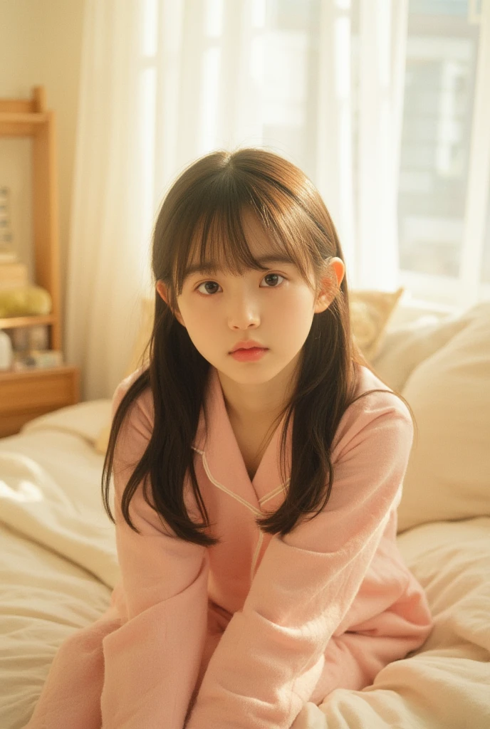 (Best-quality, Masterpiece, Ultra-High-Resolution, (Photorealistic:1.5), Raw Photo, depth of field, professional lighting, perfect anatomy, extremely details), 1girl, 15-years-old, the most famous Japanese idol, (extremely cute face like the most popular Japanese idol, ((extremely cute and extremely big eyes)), extremely beautiful hair, extremely beautiful skins), extremely cute long-eyelashes, extremely cute lips, 
in private-room, 
wearing pajamas with cute-design, detailed pajamas-with-cute-design, 
(ingesting methamphetamine):1.5)
