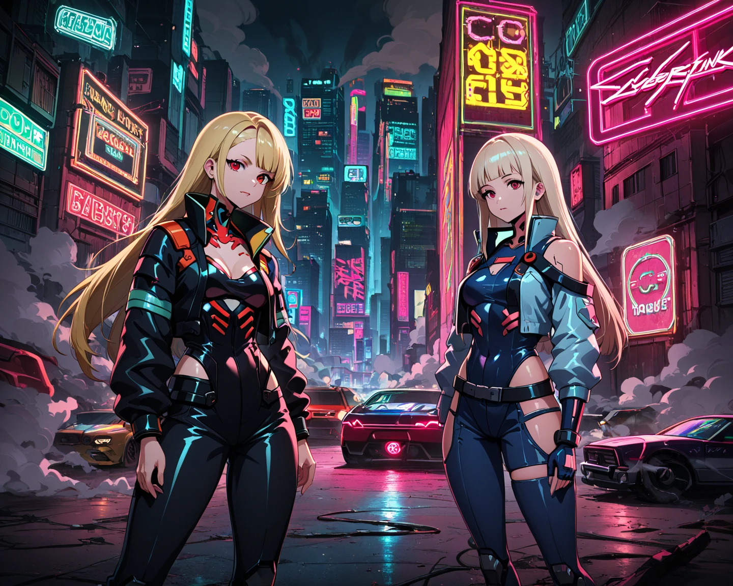 Anime girl standing on city street in leather skirt and black erotic lingerie, Ilya Kuvshinov de cabelos compridos, Arte estilo Guviz, Anime Art Wallpaper 8K, Guvitz na empresa Pisif Art Station, Guwiz at Pisiv art station, Arte de anime cyberpunk, menino monstro, Caramelo pele marrom Menino preto mouro, Penteado careca, streetwear, Corpo Full Slime, cores neon, risos loucos, malvado