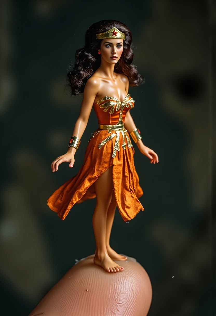 An illustrated movie poster, hand-drawn, full color, a teenage elven girl, wearing a sarong bikini, sun-tanned complexion, very tall, athletic body, hourglass figure, curvy, slightly chubby, bottom-heavy, generous hips, massive bubble-butt, long legs, ridiculously thick powerful thighs, azure blue eyes, long pointy elf ears, dark hair, shaggy bob, posing on a pedestal, wet glistening skin, hard shadows, graphite shading, stencil marks, airbrushed acrylic paint, masterpiece, in the style of Breath of the Wild 
