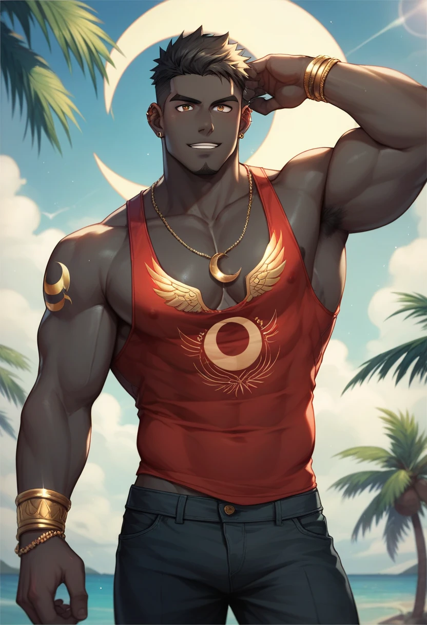 watercolor, a guy swims in a lake in the light of the moon, spreads the buttocks of a 17-year-old Brazilian boy, wearing tight slip-on swimming trunks with a large protruding convex codpiece. Muscular, with round, firm, perfect buttocks