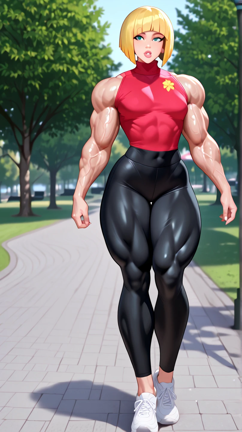 Girl,Muscular female,Muscular thighs,Muscular legs,Room,standing , Alternating muscle sizes, ,,pencil skirt,Muscular, collared shirt,tights,garden