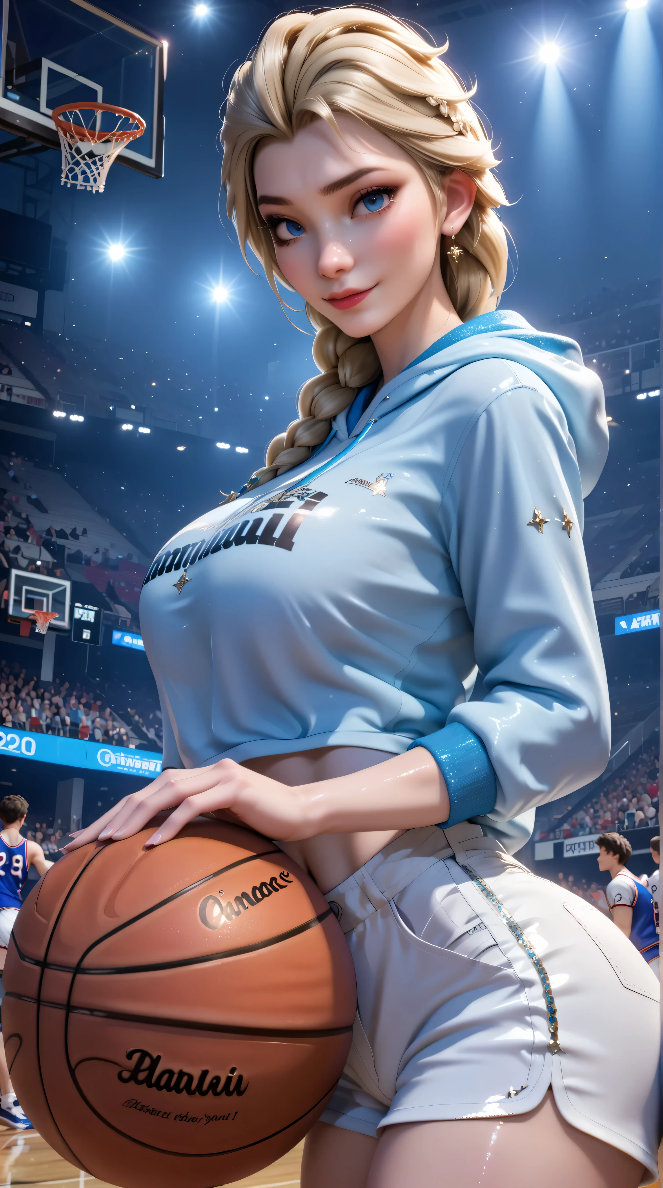 (8K, Raw photo, Best Quality, masutepiece:1.2), (Realistic, Photorealsitic:1.37),1 girl,Beautiful,Powerful, (Solo),A detailed face, Dramatic Angle,
Shoot the ball,Basketball Uniform ,Sports, Look away,Sporty,Wet skin,Sweat,Large breasts,nice legs,basketball Venues
