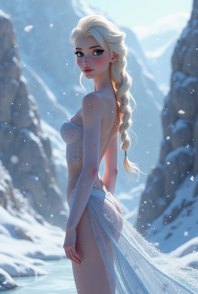 elsa, frozen, nude at the castle, pubic hair, white hair, braided hair