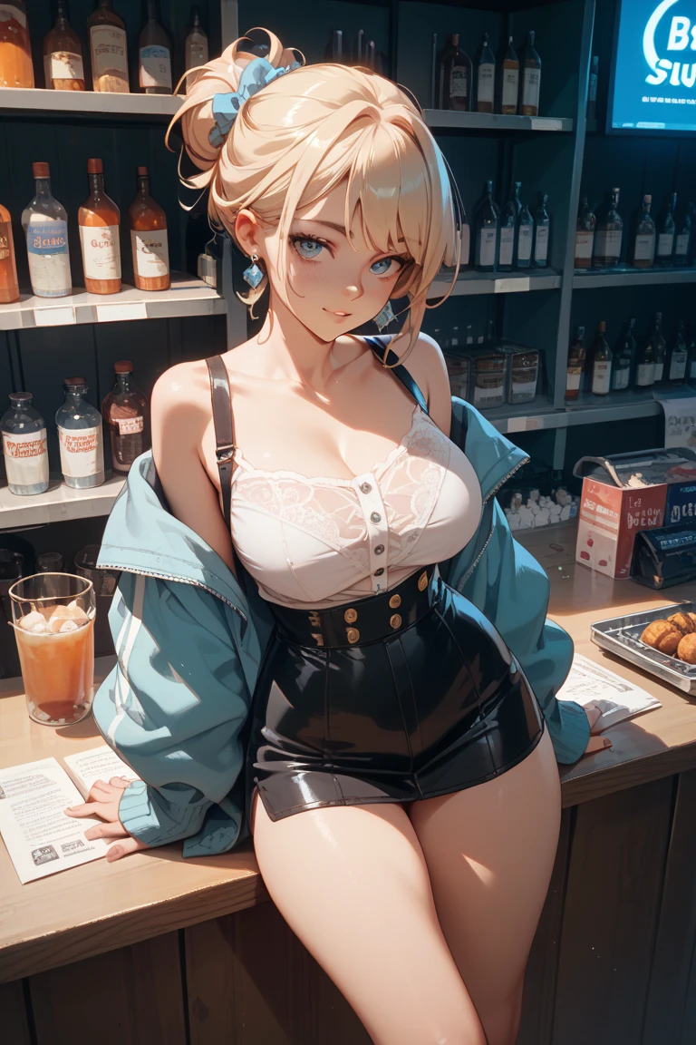 (masterpiece, Best Quality, ultra-detailed, high resolution, extremely detailed CG, official art, Professional Lighting, Perfect Anatomy, anime colors), (from below), looking at viewer, cowboy shot, perfect body, 24yo beautiful 1girl, medium hips, glamorous body,a small face,beautiful-makeup,Makeup light,Shortcut Hair,dark brown hair、Bust b Cup, Amazing Cleavage, thin waist, big ass, Raised sexy, big breast: 1.2 posed cleavage:1.2, (off shoulders,Sportsbra,legginullnude), micro denim shorts, bare legs, nail_polish, pale skin, Waiting friend, (morning:1.5), tokyo, (convenience store:1.3), outdoor, (depth of field:1.3), contrapposto, (Hold a coffee in your hand:1.3),delicate beautiful face, Bright magenta eyes, cute eyes, sparkling eyes, Big eyes, (big breasts:1.3), (perky chest:1.1), (pointed chest:1.3), looking at viewer,