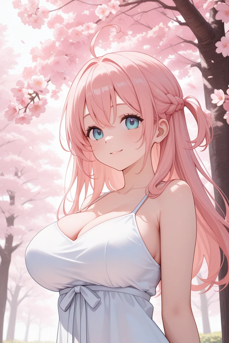(Best quality, 8K, high resolution, masterpiece:1.2), Digital Artwork, A girl, Delicate face, delicate eyes, Pink Hair, Long and straight hair, Glowing purple eyes, red lips, Suspenders, Fantasy Landscape, Vibrant colors, soft light, Whimsical atmosphere, Blooming flowers, floating dress, Fine details, Ethereal Background, Dreamy aura，、Huge Breasts（10.0），Deep cleavage（10.0），Protruding nipples（10.0），、Huge Breasts（10.0），Deep cleavage（10.0），Protruding nipples（10.0）