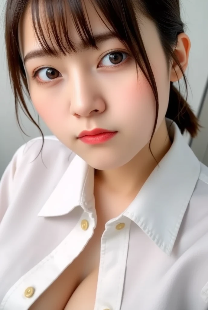 masterpiece, best quality, Super detailed, fine details, High resolution, 8K,wall paper, perfect dynamic composition,(Details High quality, realistic depiction of eyes:1.3), black hair color, Big Natural Color Lip,20 year old girl、cute type、lolita、(korean Nurse:1.4)、(hospitals:1.2)、nighttime scene、Hospital Room、a bed、is standing, (white nurse uniform:1.3)