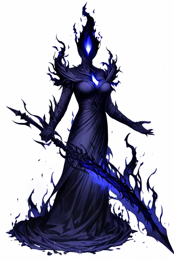 score_9, score_8_up, score_7_up, score_6_up, <lora:MonsterGirlXL_P6_lokr_V43P1NF:0.95> 1girl, solo, short hair, full body, white background, simple background, colored skin, looking at viewer, blue skin, smile, breasts, mask, white hair, long sleeves, monster girl, dress, skull, ghost, purple hair, medium breasts, holding, domino mask, ghost tail, cane