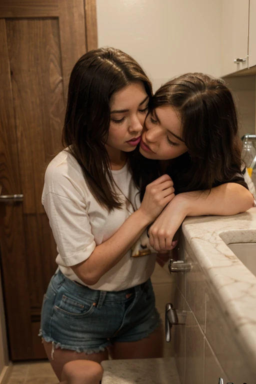 high resolution, 8K ; a 15-year-old boy kisses a girl in the school toilet