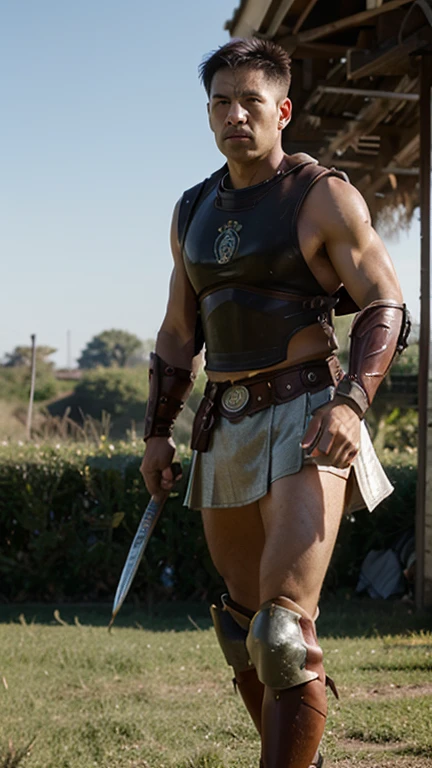 An illustrated movie poster, hand-drawn, full color, a jedi man, 25 years-old, wearing patched trunks, resembles a young Lou Ferrigno, sun-tanned skin, round face, average height, broad shoulders, soft belly, deep brown eyes, wide bulbous nose, black hair, very curly hair, thick bushy eyebrows, extremely hairy chest, stomach, and arms, lots of body hair, posing on in a hot spring, wet listening skin, hard shadows, graphite shading, stencil marks, airbrushed acrylic paint, masterpiece, in the style of Skyrim