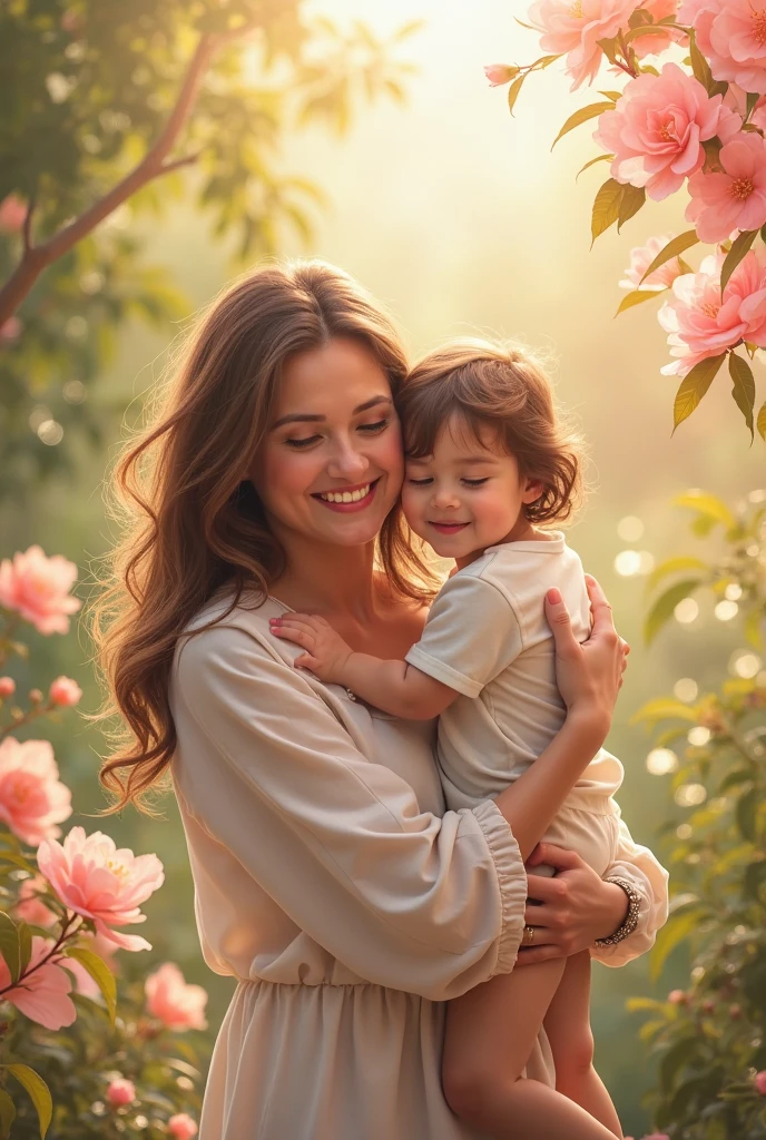 child hugging his mother 

