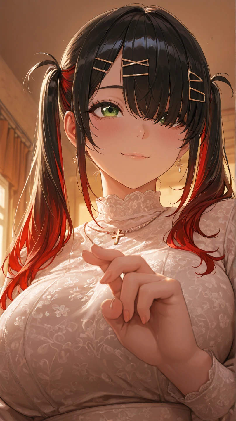 peace sign,(masterpiece, best quality), intricate details, 1girl, megumin, short hair, belt indoors,ahg rolling eyes tongue((((blush)))),(cleatched teetch)