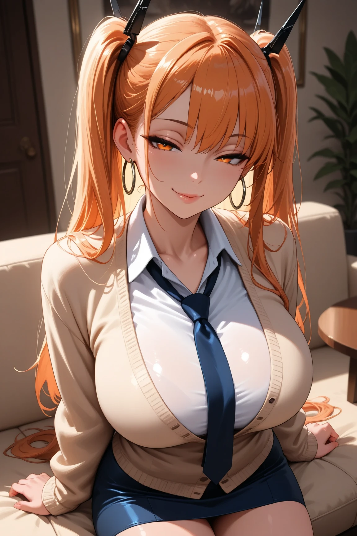 ((clothed:1.5,school uniform:1.5)),(from below:1.2),(1girl,ultra detailed skin,curvy,,beautiful breasts,large breasts,pale skin,pointy breasts,erect nipples),(Hyperrealist portrait,(8k),ultra-realistic,high detail,high resolution,best quality,masterpiece,Sense of presence,Dynamic,bold),(thin and soft hair:1.8),(straight hair),(Swept long bangs),(extra light coppery amber hair),(hair over one eye)