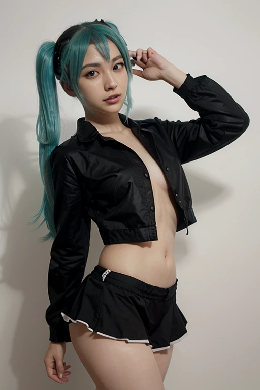 Hatsune Miku in fishnet stockings anime style