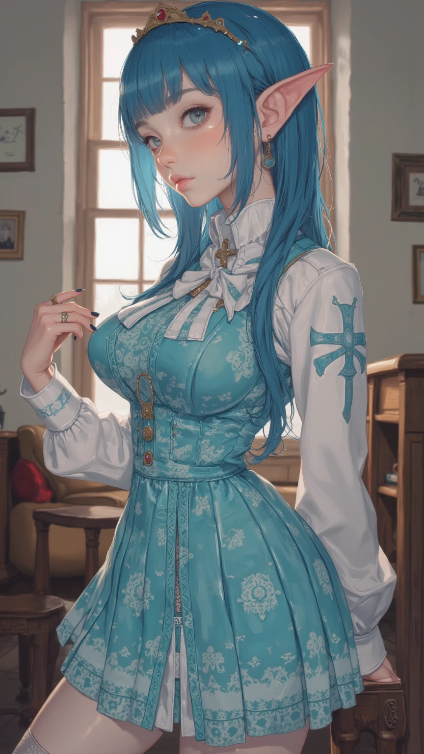 masterpiece, best quality, ultra-detailed, illustration, (milf:1.2),
long hair, dark blue hair, blue streaked hair, braid, (french braid:1.1),
(sweater:1.1),
medium breats,
closed mouth, (sunglasses:1.2),
looking at viewer,
cafe,