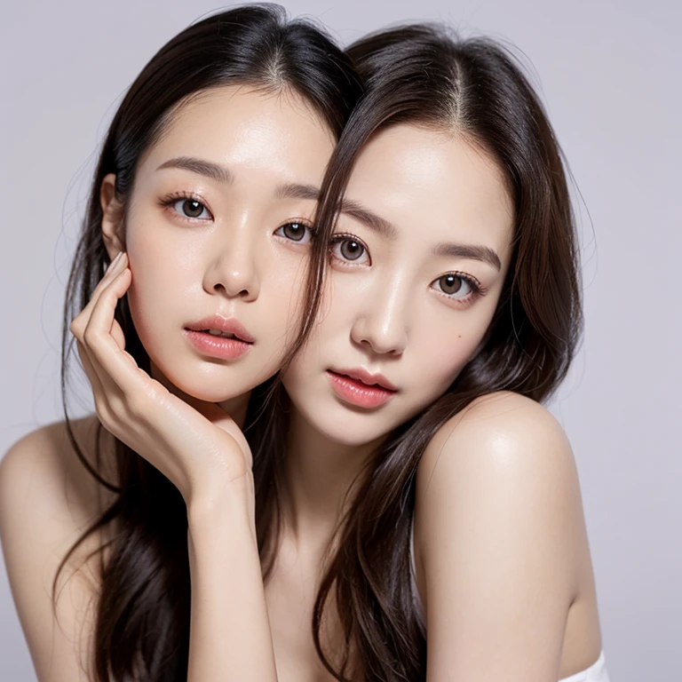 Ultra-realistic capture、A highly detailed、High resolution 16K human skin close-up。 The skin texture is natural、、The pores are、Must be detailed enough to be finely identifiable。 Skin should look healthy with even tones。 Use natural light and color、inside in room、8K selfie、vacation photo、Cute couple pose、both sexes、Male and female couples、two shot