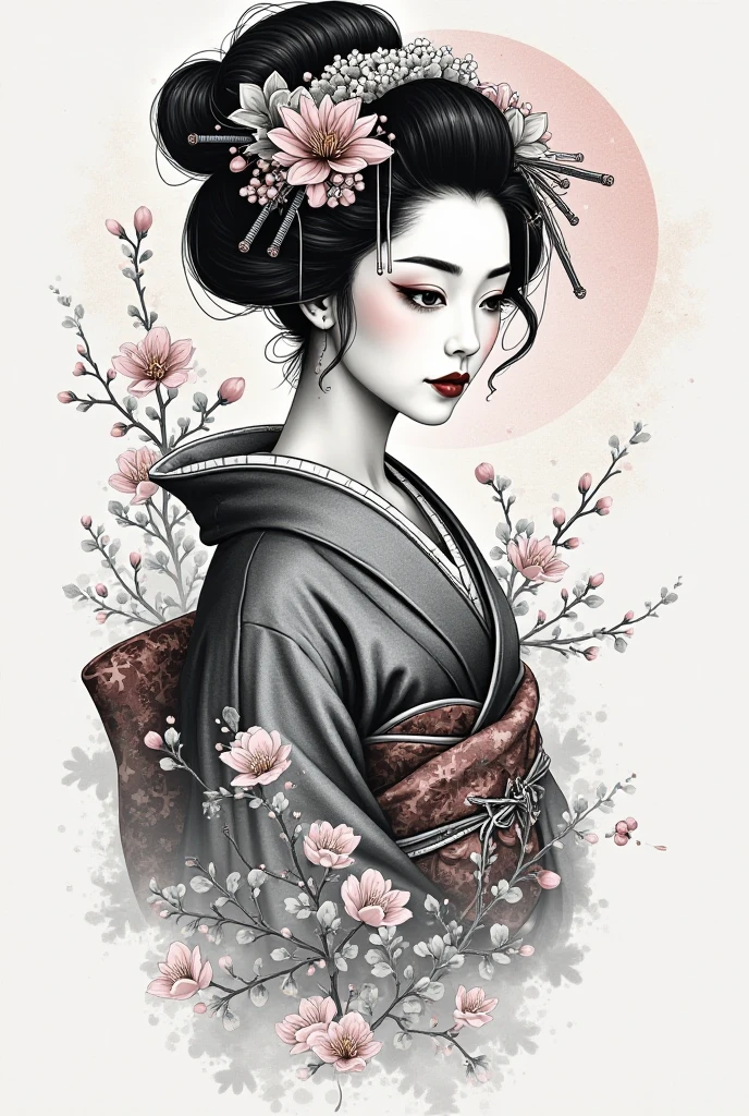 Neo-traditional style geisha tattoo in black for tattooing on a full ...