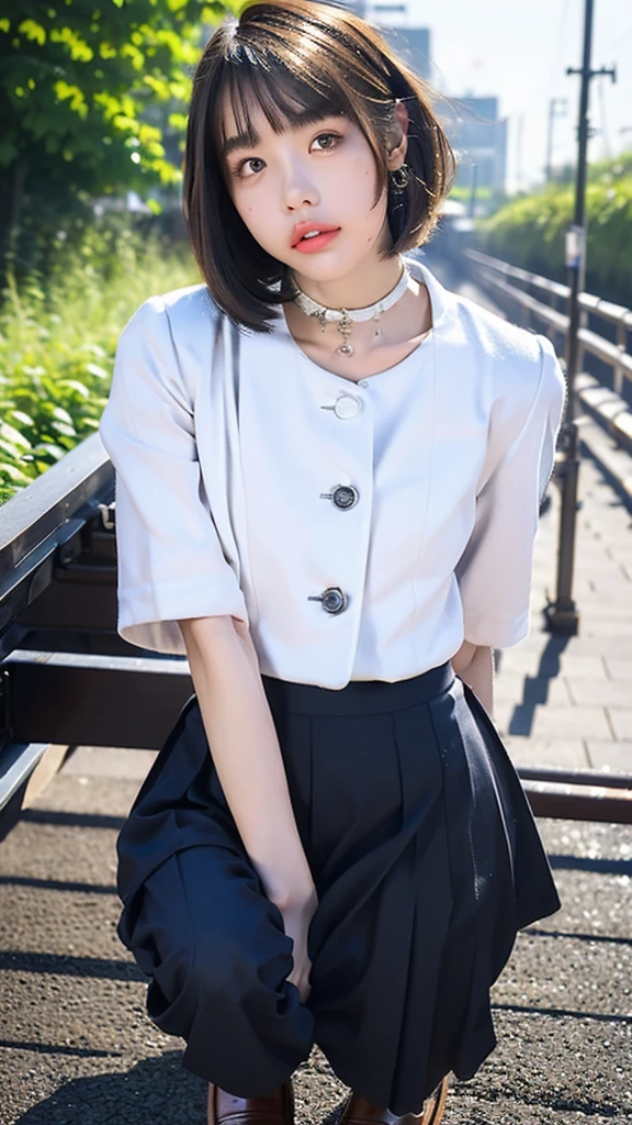 "(highest quality,8k,High resolution,masterpiece:1.2),Very detailed,(Realistic,photoRealistic,photo-Realistic:1.37),(Realistic:1.37),One beautiful woman、short hair,Deep black eyes,21 years old,Light Brown Hair,pastel colouの服,Pastel Colou uniform,Moderate:Oil,Portrait of a Woman,smile,Vibrant colors,Soft lighting,Studio settings,Fine brushwork,White skin,Gentle expression,Subtle highlights,Thin hair bundle,A confident gaze,Classic black and white palette,Dramatic contrast,Bold composition,Mystery hint,Refined elegance,Professional Poses,Graceful posture,Perfect detail,Smooth skin texture,Perfect symmetry,The beauty of film: a mysterious smile,Sublime Art