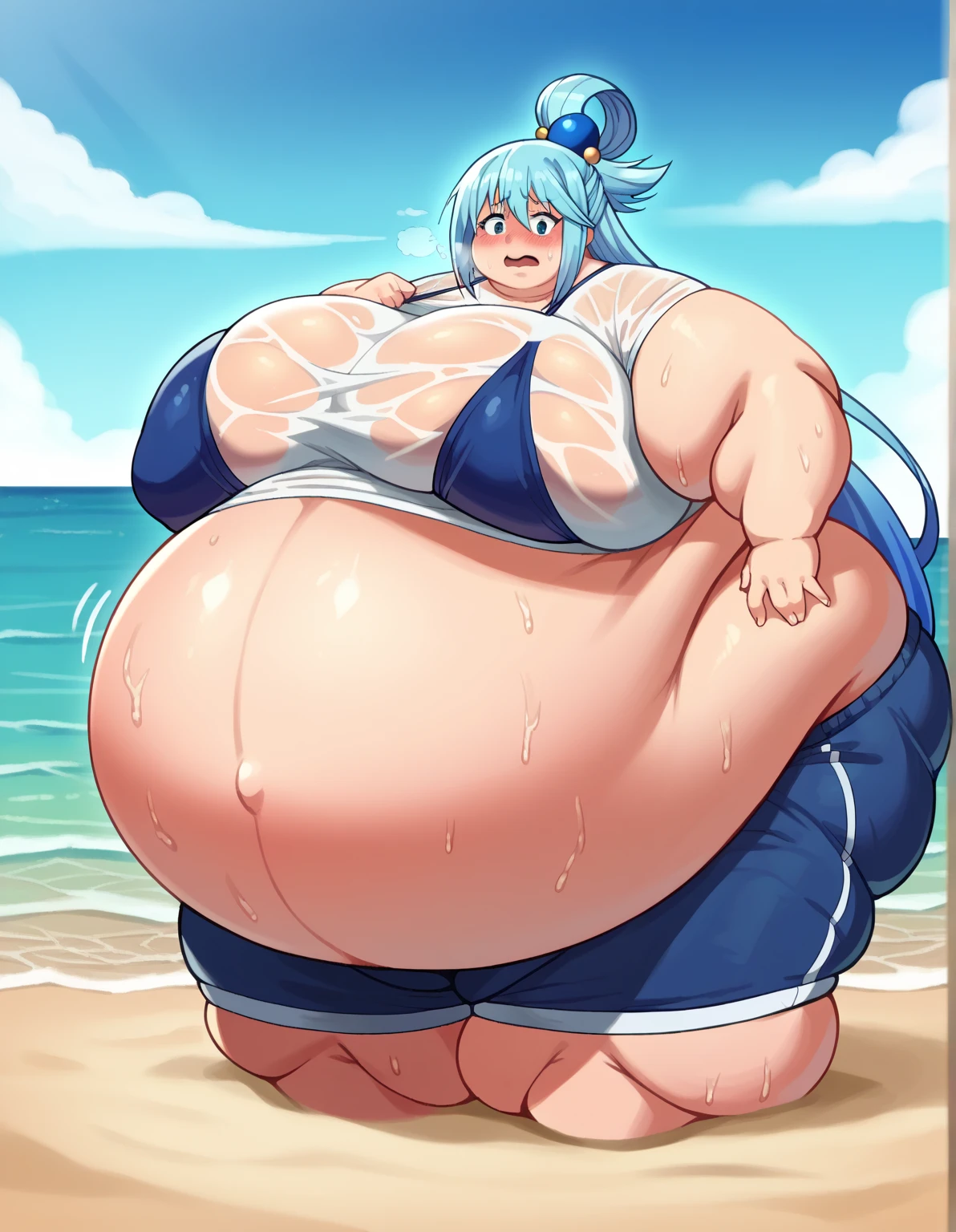 Twintails Hair Bow, blue hair,Big Baby Bump pregnant, bra and underwear, Big , nipple, cum, Big Blue Balloons,16 years girl, Big pregnant Belly, Big Pregnant girl, Largest Belly of Pregnant, Huge Pregnancy, background beach,Huge 9 months Pregnancy Belly,huge belly expansion, huge belly girl