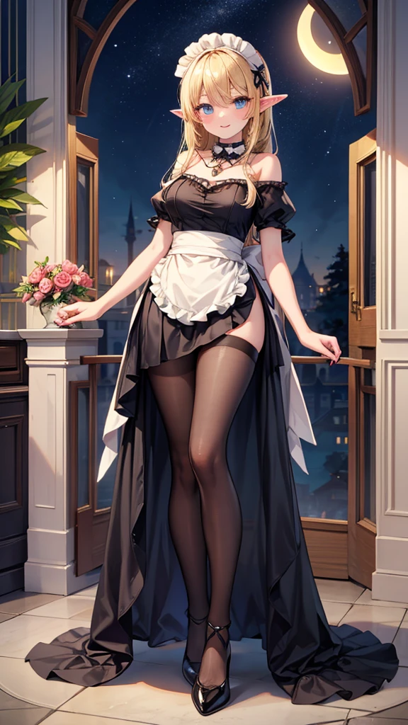 Elsa, big breasts, deep cleavage, victorian maid dress , lifting skirt, garter belt and stockings, standing in a victorian bedroom