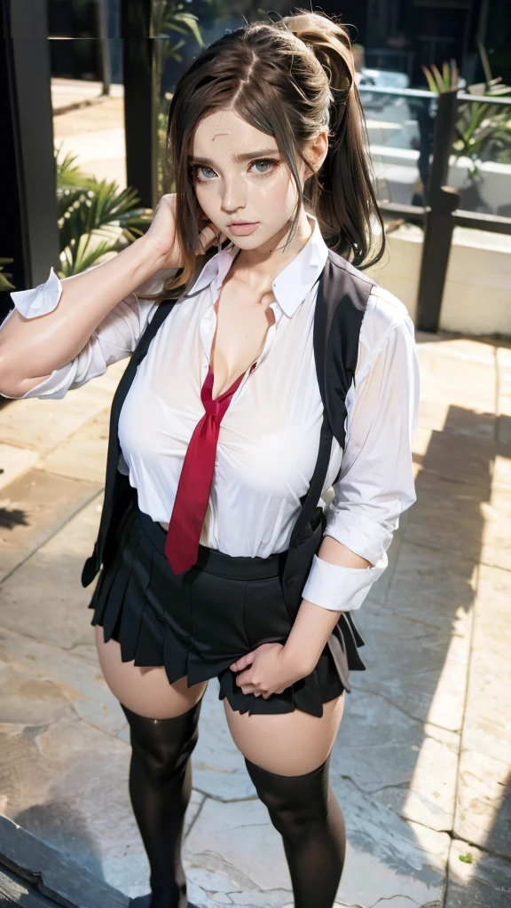 ((in the dark, in the dim deep mountain pass, dark sky)), (((round face))), orgasm face, dildo, (blush, drooping eyes), ((bending to open legs, showing off her genitals)), young woman, white summer shirt, ribbon, pleated skirt, uniform,