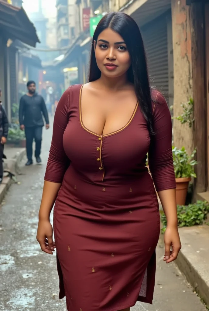 Samantha Ruth Prabhu aged 50, beautiful woman, older from South India approximately 50 years old, sexy mature woman, curvy, full body shot, short dress, showing thighs, plus size model, wearing tight dress, cleavage, big breasts, walking on sidewalk, standing position highlighting her sensual curves, plus size curves, big and voluminous hourglass figure, big and voluminous breasts, different style hairstyle, bright eyes, thin eyebrows, fair skin, blushed cheeks, perfect head to thigh view, Dreamcatcher Delight embroidery, ultra realistic skin texture, head to thigh view, smiling face, shadow lighting effect
