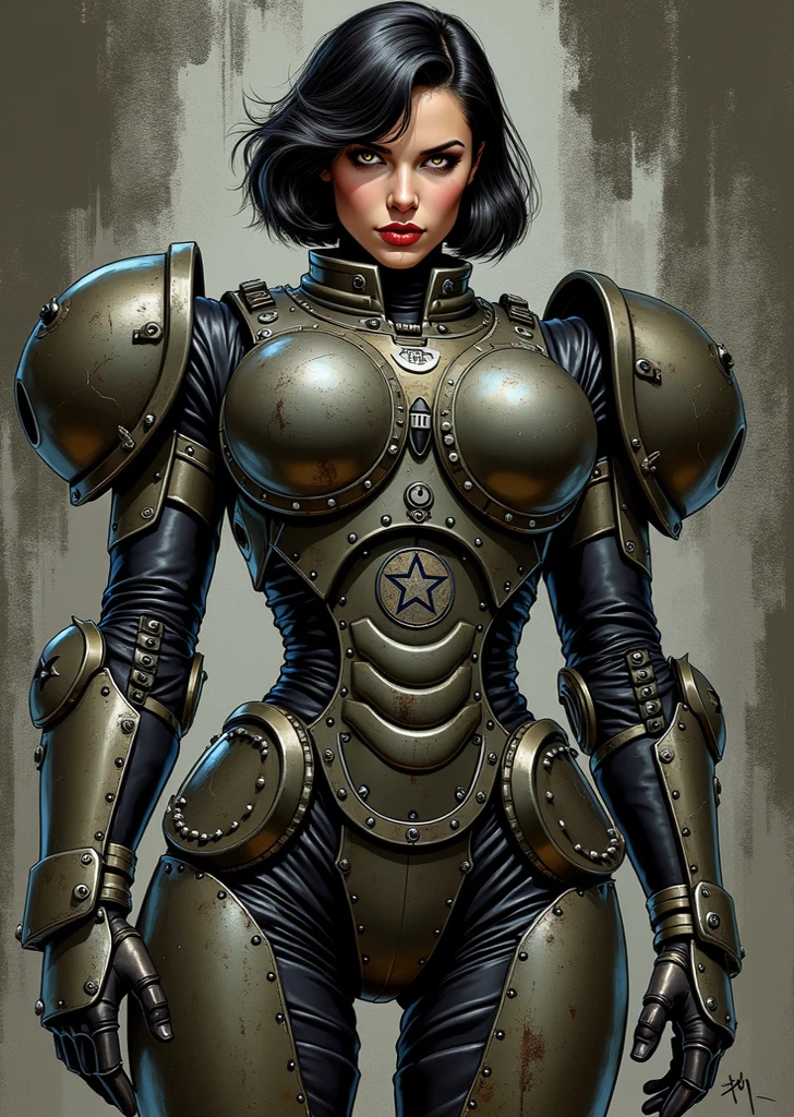 (high resolution, pixel perfect, gorgeous illustrations), (hyper quality, muste piece, etheric: 1.4), (((cowboy shot))), face focus, ((1girl)), (((Androgynous, boyish))), (((18 years old))), (((((punk))))), hot Rocker punk girl, ((((hand on hip, open stance)))), cool atmosphere, black hair, ((((very_short_hair, slicked_back_hair)))), ((((piercing)))), eyelid_piercing, nose_piercing, (((Exquisite face))), blush, tattoo, (((((((muscular_female))))))), (thick thighs, wide hips, Big breasts that are about to burst), fighter, ((((very hairy)))), samurai, (((naked_armor))), ((highleg_leotard_armor)), (((cameltoe))), sweat, shiny skin, gleaming skin, simple background,