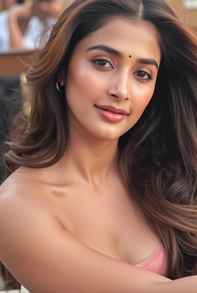 realistic,nude, no cloths,visible clean shaved vagina,seductive smile, flowing wavy hair, rounded small breasts,big cheeks,nude,kirti sanon