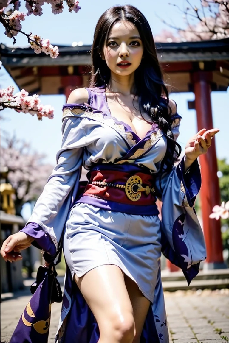 anime style, super fine illustration, highly detailed, dynamic angle, beautiful detailed, 8k, On a summer afternoon under the blazing sun in a city street, BREAK a Bust-up of a beautiful black-haired woman in a kimono smiling is enjoying a cold gelato. BREAK Her skin shimmers in the sunlight, making her stand out in the vibrant and joyful scene.