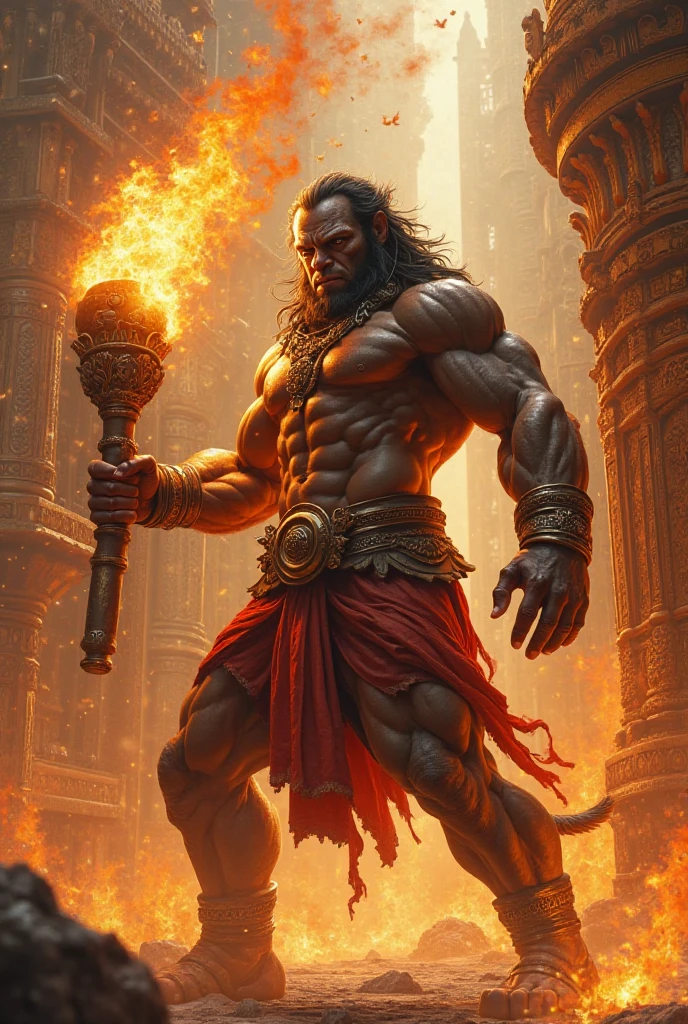 a close up of a man with a fire ball in his hand, muscled humanoid balrog demon, furious god zeus, muscular male hero, muscular character, strong and imposing, muscular werewolf, muscular and terrifying, muscular characters, berserker potrait, fat ripped satanic creature, balrog, hephaestus, exaggerated muscle physique, epic full color illustration