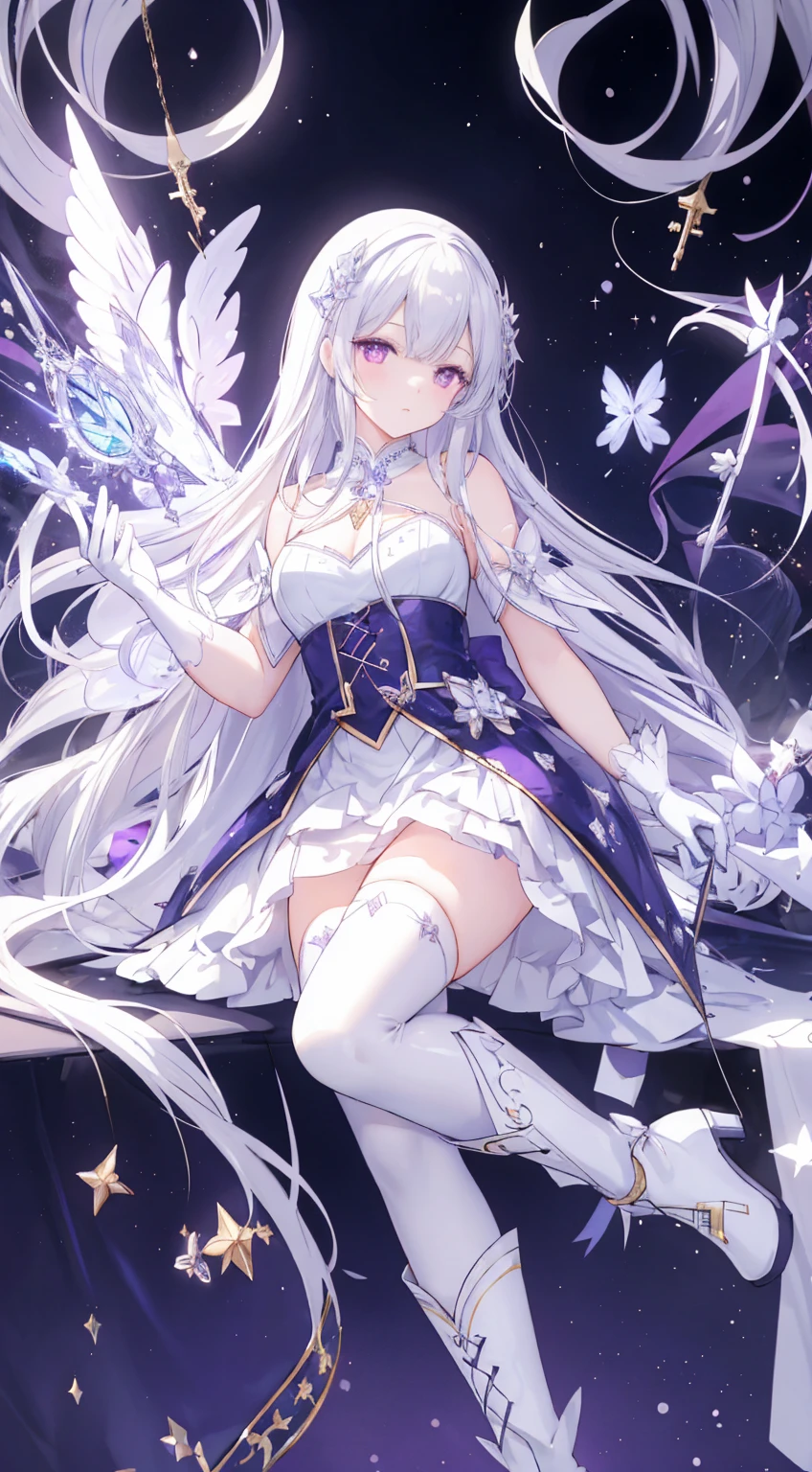 (((1girl))), ((best quality)), ((masterpiece)), ((ultra-detailed)), (illustration), (detailed light), (an extremely delicate and beautiful), (beautiful detailed eyes), (sunlight), ((extremely light)), ((extremely clothes)), (((hyper detail))),(((((front lighting))))),(((((front light))))),
((((quite adorable purple magical dress with a skirt and robe and magical tiara)))),
, (((Mage))), (((angel))), ((((angel wings)))), ((((angel halo)))),
(((wavy long hair))), ((((platinum blonde hair)))), (((long hair))),
(((sky blue eyes))),
((((whole body)))), aged 4 6, ((((())))), (((((quite adorable young girl))))),
(((condescending expression))), (mischievous smile with sexual satisfaction), (((extra adorable))), (((extra slender shape))),
(((extremely beautiful detailed face))),
((elegant magic gloves)),
((elegant magic boots)),
((((dynamically sitting on the magic circle)))), ((Dutch angle)), (((magical pale purple panties))),
(((()))),
(((extremely thin thighagical white stockings)))