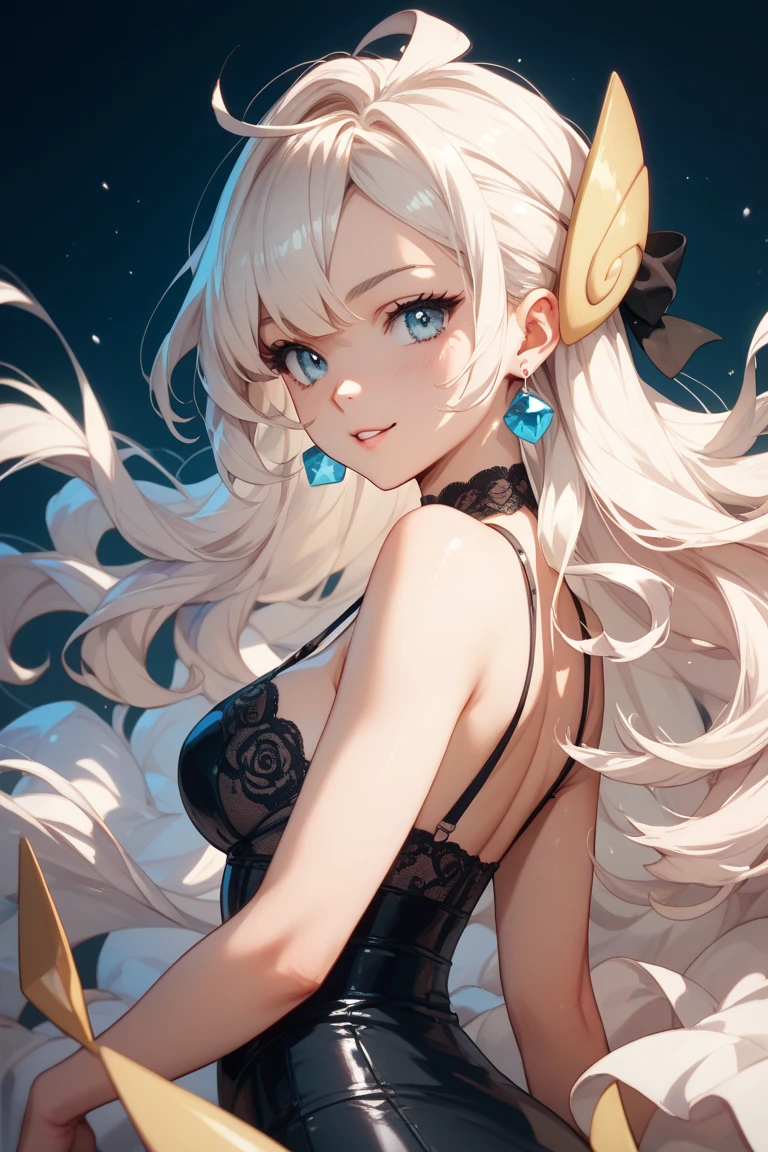 (Masterpiece, Best quality, ultra high resolution),1girl, grey hair, pointy ears, (multicolored hair,pink,blue,yellow),(unicorn girl 🦄),(pale skin),1horn, unicorn horn,beautiful and detailed face, detailed eyes, bikini,on the magic forest, cloudy sky,fog, night (grey theme),