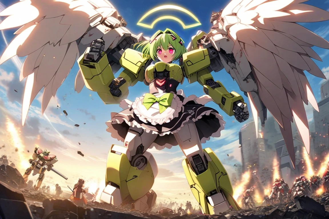 (masterpiece, best quality:1.1), (ultra highres, ultra-detailed:1.2) ,photo realistic,1 girl,tween,cute, white frog headgear,tanned dark skin,big headgear,lightgreen hair,side bangs,white sleeveless one piece,white frog gloves,mini skirt,white platform boots,middle small breast,has a large syringe,in cyberpunk metropolis,(fullbody),smile,detailed face, depth of field,Portrait,beautiful lighting, volumetric lighting, dynamic angle, dynamic pose,(Glitter:1.5) ,(sparkle:1.5) ,