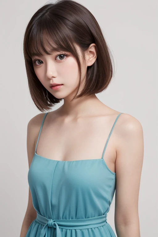 best quality, photorealistic, 8k, high res, 1girl, woman, (skindentation), (portrait:0.6), gorgeous, ((whitebackground, sport bra, small breast:1.85)), (very short brown hair, parted bangs:1.8), looking at viewer, (1girl eyes looking at viewer:1.6), photorealistic, (bokeh), (smile:1.3), gorgeous, pureerosface_v1:1, <lora:Fukada eimi:0.46>