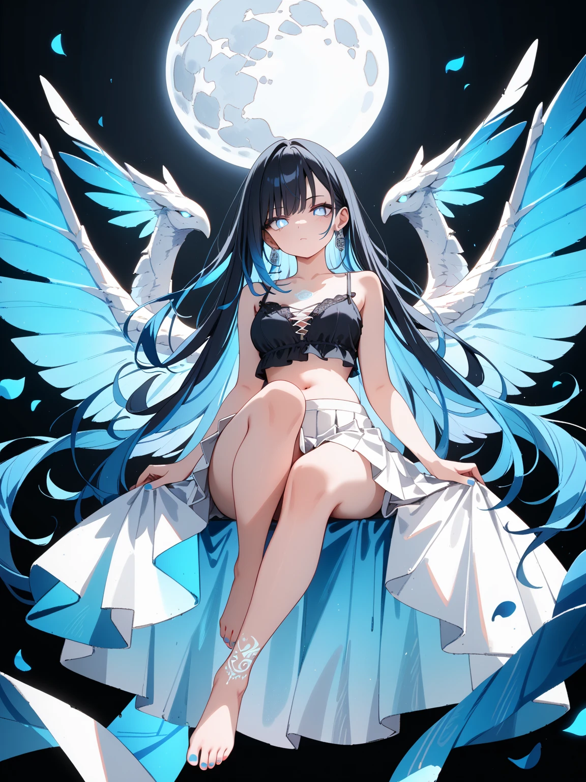 (masterpiece, best quality), (Very detailed CG unit 8k wallpaper), (Best light and shadow), (Detailed face, Exquisite body), (1 girl,alone), (long black hair,Straight Hair,Air bangs), (innocent aqua blue eyes, like a gem), (Medium large, fair skin), (Wearing a simple white shirt, and black panties), (White shirt covers half of the butt, To show your thighs), (front, Stand upright, Put your hands behind your back), (The expression looks a little shy, but with a smile, Cheeks slightly red), (simple light black background, Center the character)