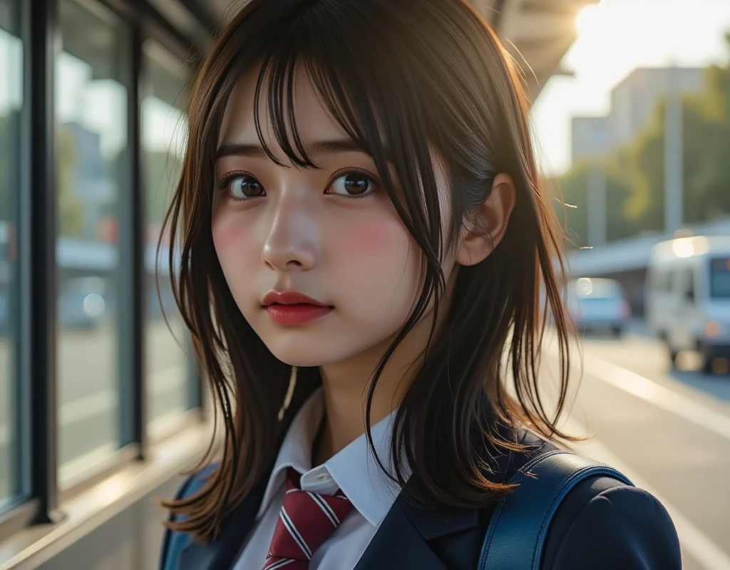 ((Best quality, 8k, Masterpiece :1.3)) Japan woman looking at camera in Shibuya at night, sad face, image is realistic, realistic person, lens aperture is F2, sharp bokeh, ultra-detailed face, ultra-detailed eyes, (hairstyle is short), eyes are small, (cuteness 0.5) --auto --s2