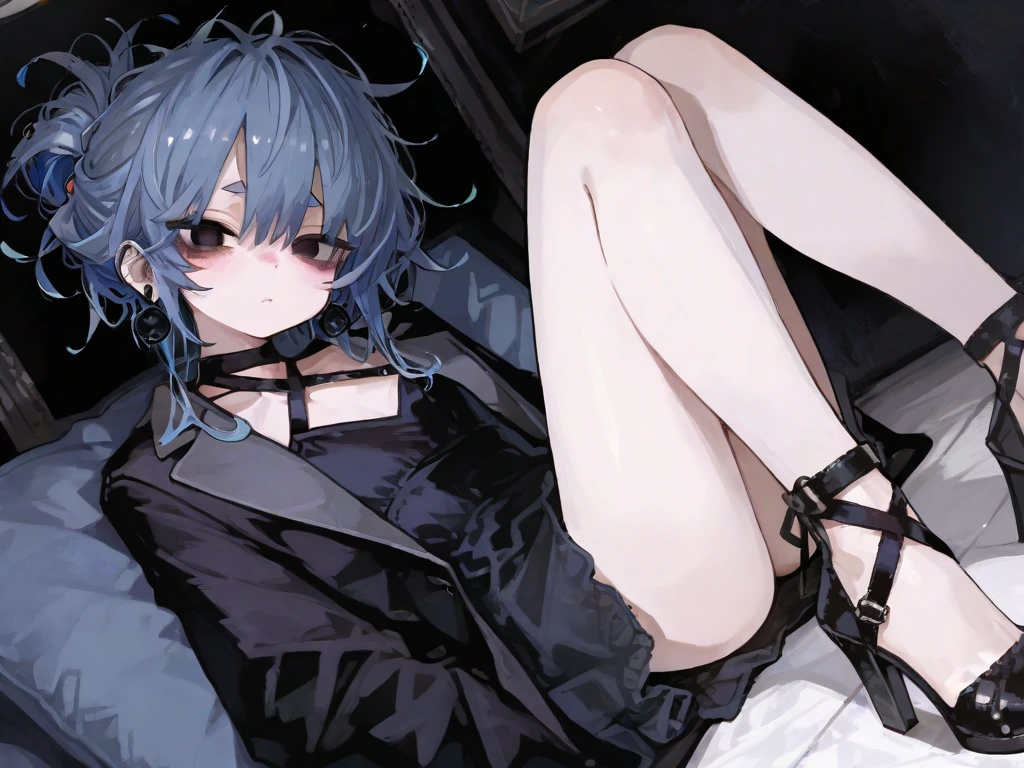 full body, navy blue school_uniform, absurdres, RAW photo, extremely delicate and beautiful, masterpiece, Best Quality, ultra high resolution, 32k, hyperrealistic, ultra-detailed, perfect figure, detailed description, pale skin, 20 years old, detailed beautiful face and eyes, tearful mole, earring, short medium hair, wavy hair,