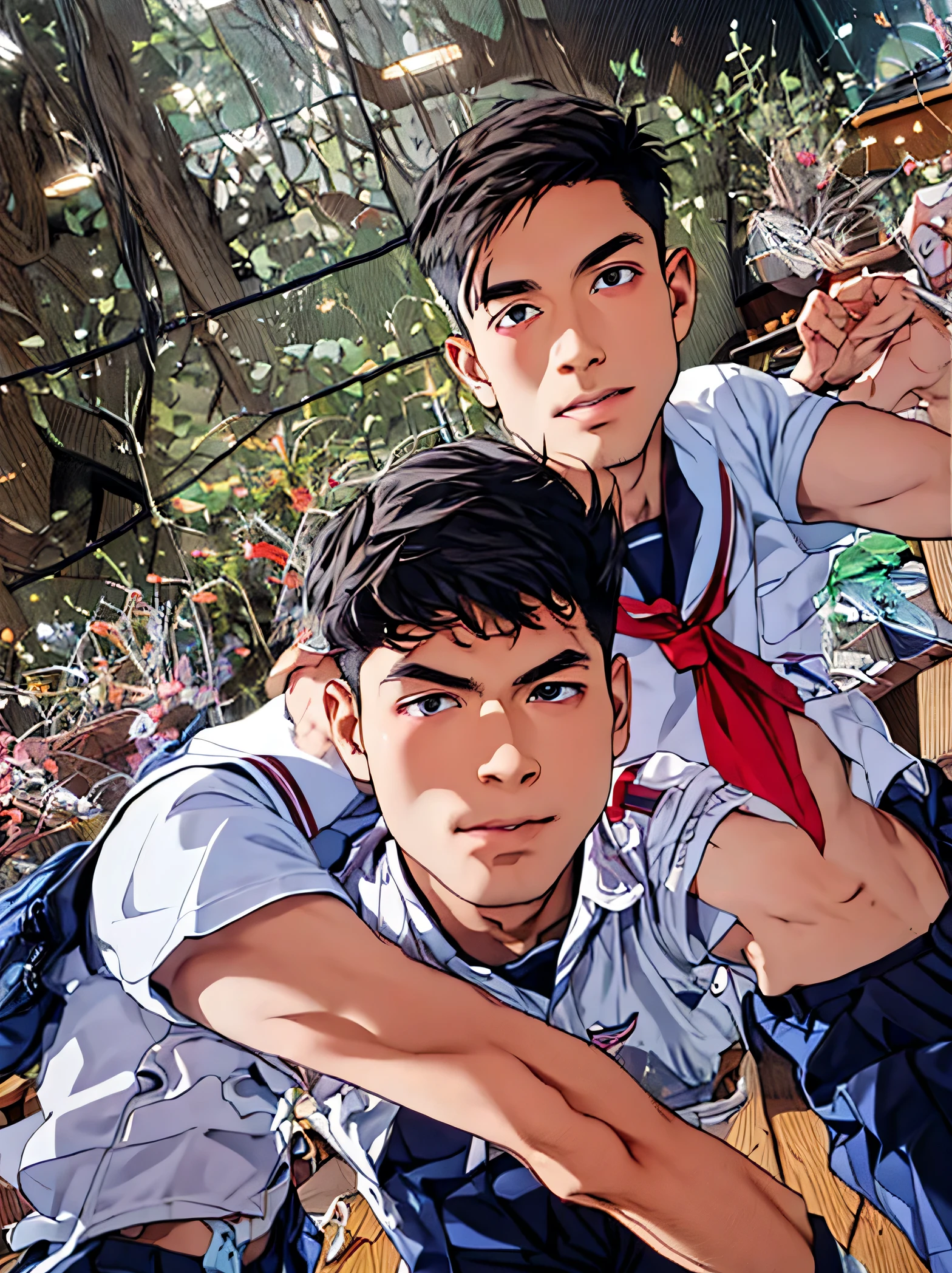 , (serafuku:0.9), male, classroom, school uniform, shorts