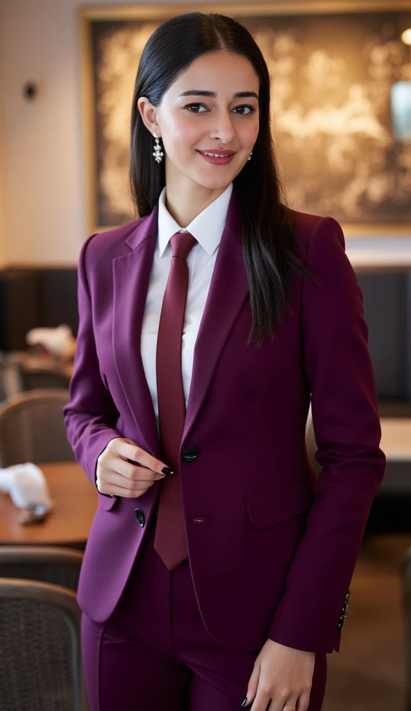 Li Bingbing wearing solid colored blazer and thong and smiling