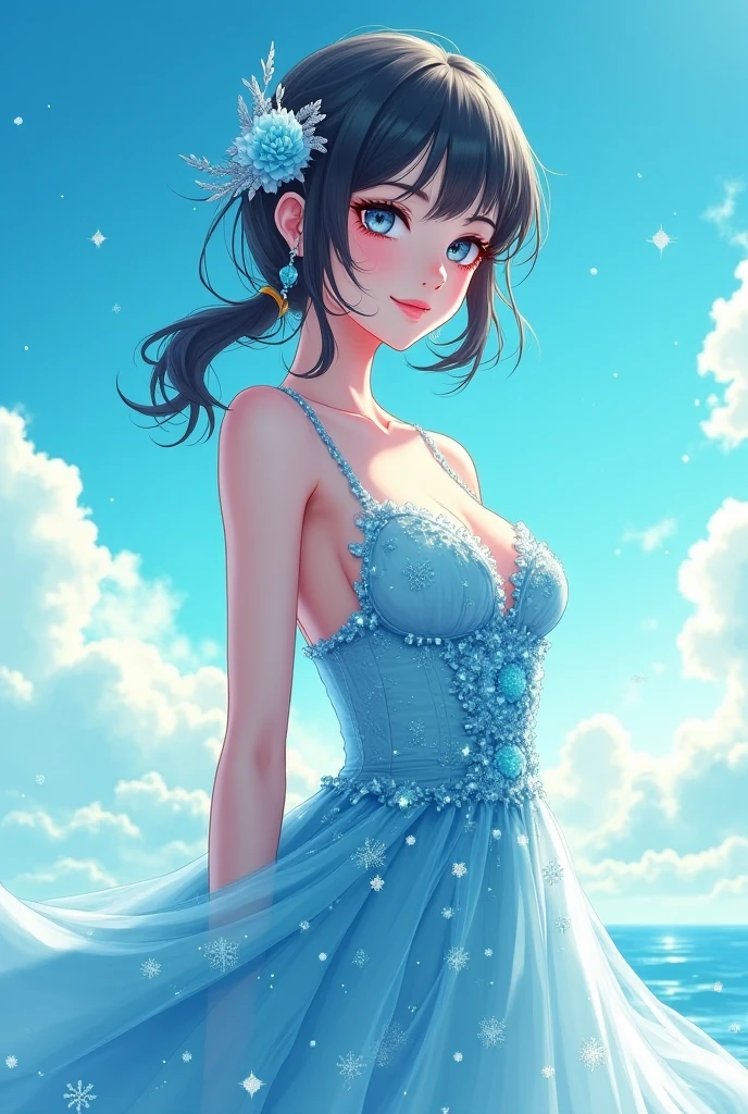 art by Cornflower,(master piece),(4k),high quality,(Uyuni Salt Flat),(Reflects the blue sky and summer clouds spreading),(from very high),(very wide shot),1 girl,small breasts,beautiful pastel blue hair,pale skin,light blue collared dress,beautiful smile,beautiful detailed blue eyes, (Highly detailed elegant), like a dream and happiness atmosphere, Detailed skin, Bokeh, Silky to the touch, Hyper Detail,pastel tones,cinematic lighting