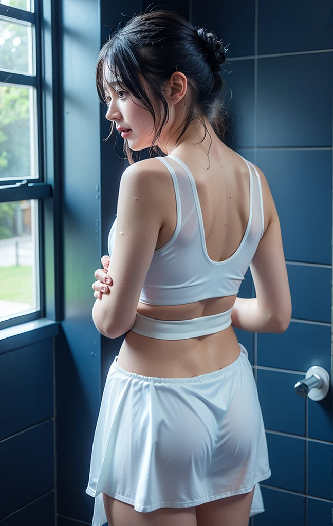 (Tabletop,supreme beauty,masterpiece,Dynamic Angle,Depth of written boundary,135mm,Super detailed,high quality,Awards,最high quality,High resolution,8k,Beauty,Idol,Realistic,Photorealistic,Correct skeleton,Biologically correct),(put a white towel around your neck:1.5), (Turning:1.3),Cleavage,(Black background),(Beautiful back:1.2),(Side Shot),(Big Ass)