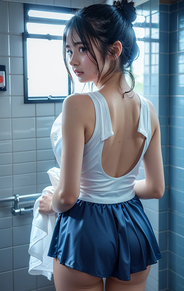 (((Diagonal rear view)))、((Are standing))、cute, 16歳アイドルのようにcute20歳女優、Filming a shower scene for the movie、((((She's the only one on the screen)))、(Shower room in a luxury hotel)、((naked))、((Washing hair with shampoo))、Artistry、Natural light、RAW Photos、Genuine、live-action、realism、masterpiece、RAW Photos、High resolution、