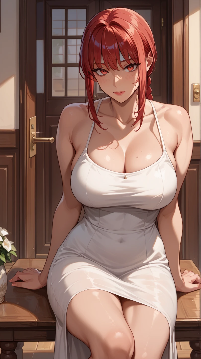 realistic, Beautiful detailed girl, clear and beautiful, Personage as the main perspective, shiny_skin, girl,woman,female, young,25 years old, (medium hair), bangs, (Top knot:1.3), sidelocks, red hair, (beautiful detailed Glass hair), red streaked hair,beautiful detailed cold face, cold expression, evil smirk, smile, complex details beautiful and delicate eyes, fingernails, medium_breasts, , green eyes, Authentic skin texture, (piercing) bloom,(line art:1.2),realistic illustration,unreal engine,(GoPro),insanely detailed,perfect shading,digital art,(ray tracing) , knotted tanktop, white miniskirt, Housegarden with a pool, laying and suntanning