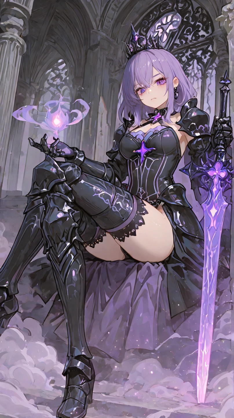 Only One Woman、Dark Elf、Light purple hair、Dark Skin、Sharp, pointed ears、Short Bob、short hair、Large size breasts、female knight、Wearing armor、garter belt、Urinating in a cave、Spread your legs、Squat positions、Closed、Open your mouth、Blushed face、Embarrassing、Shortness of breath、Suppressed、Handcuffs、Shackles、Bound in chains、Hands above head