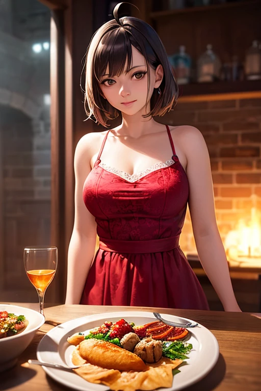 (photorealistic, pov across table:1, table, solo, masterpiece, top quality, best quality, 1 woman), Ada_re4, red dress, restaurant, food, cafe, medium breasts, smile, flirting, short hair, black hair, <lora:AdaWongResidentEvil4_adawongV10:0.35>