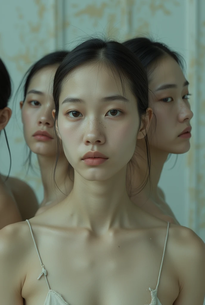 (((cloned face)))
(((similar identical twins)))
All the girls have the exact same face, The two have the same face and figure, as if they were mirror images
