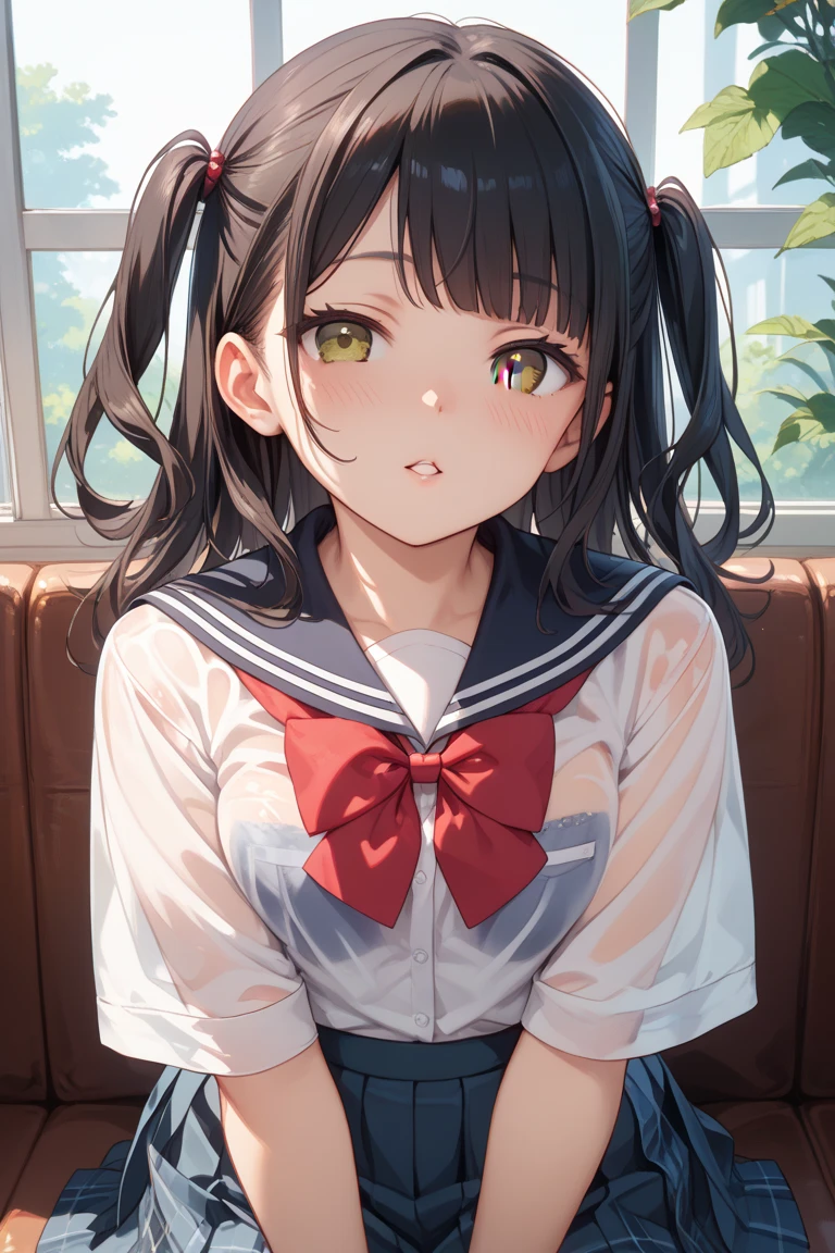 school girl Soak in water , red knot , red bow , white Shirt , pleated skirt , big tits , Big breasts