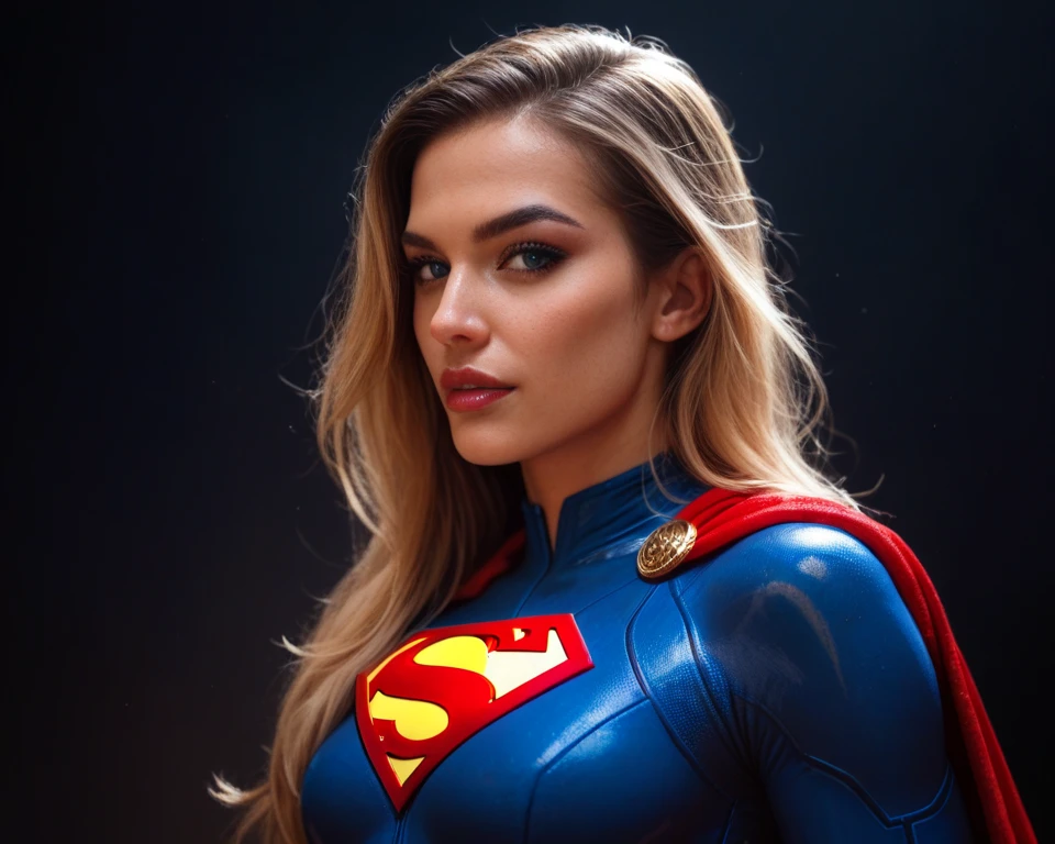 A stunning intricate full color portrait of ladyGa1 , wearing a supergirl outfit, epic character composition, by ilya kuvshinov, alessio albi, nina masic, sharp focus, natural lighting, subsurface scattering, f2, 35mm