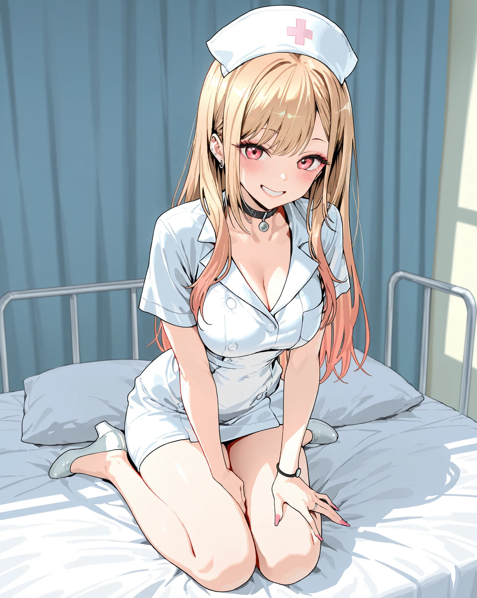 Masterpiece, highest quality, high resolution background, bright and beautiful atmosphere, 3 girls (2 years old, (1 short-tempered round face), (1 child)) (hair, surface effects), color effects), small breasts, blonde hair , Gym clothes and short bloomers, nurse's room, girl with jacket tucked up to undergo medical examination, excited mini pig, mini pigs sleeping on bed in nurse's room, "deltamon_sdXL :0.73) >Deltamon makes an immediate decision.(((((nsfw))))),