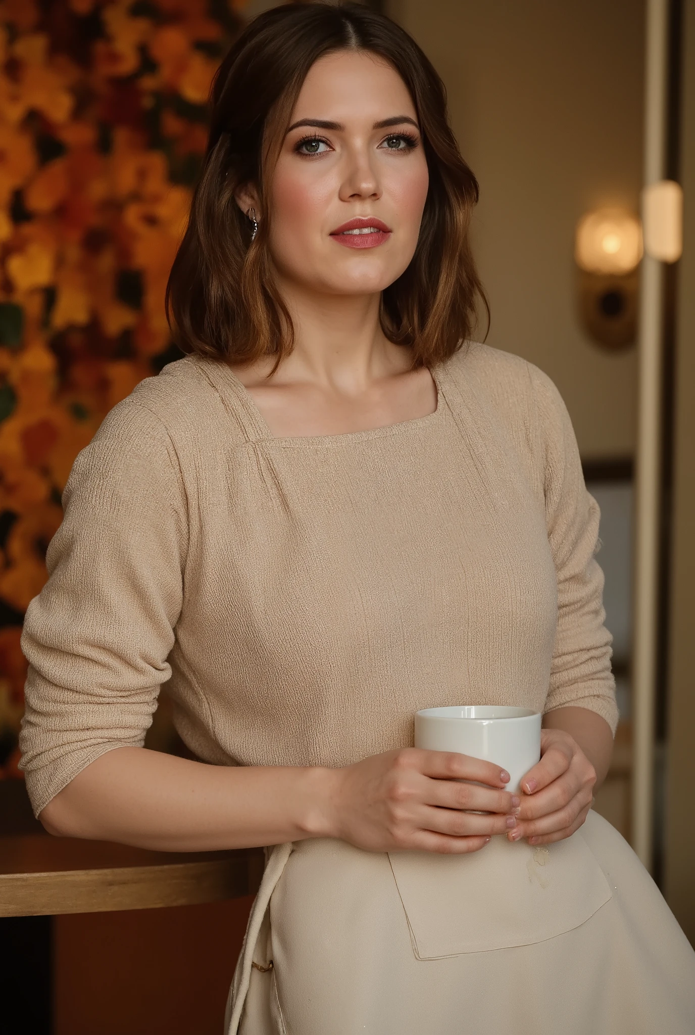 Natalie Portman, white cashmere sweater, no pants, smile